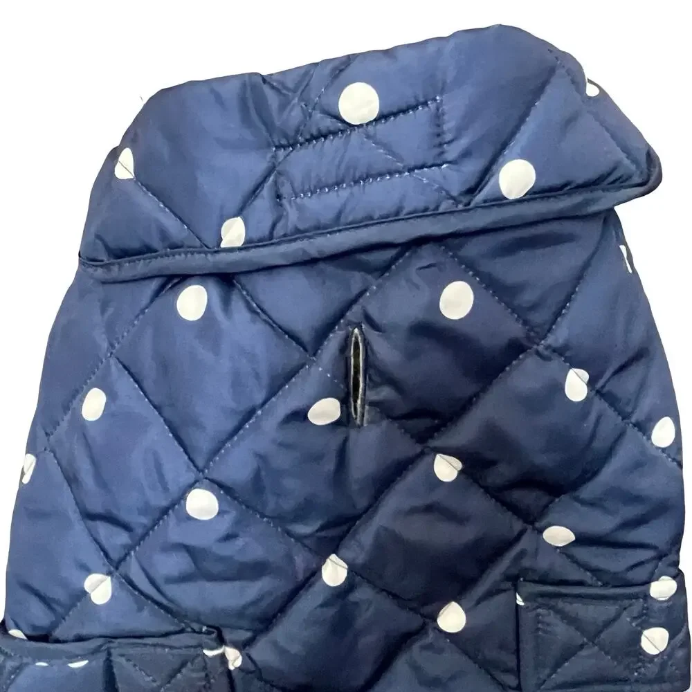 St. John's Bark Dog Jacket Blue White Polka Dot Quilted Winter Coat Size Medium